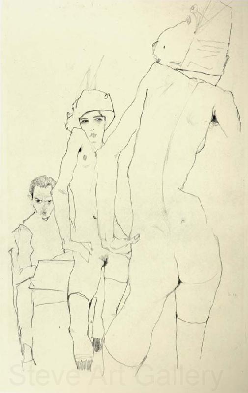 Egon Schiele Schiele Drawing a Nude Model before a Mirror